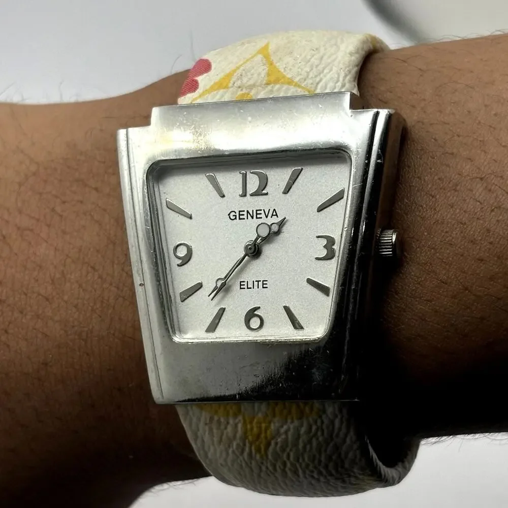Silver & Cream Floral Cuff Watch - Picture 2 of 3